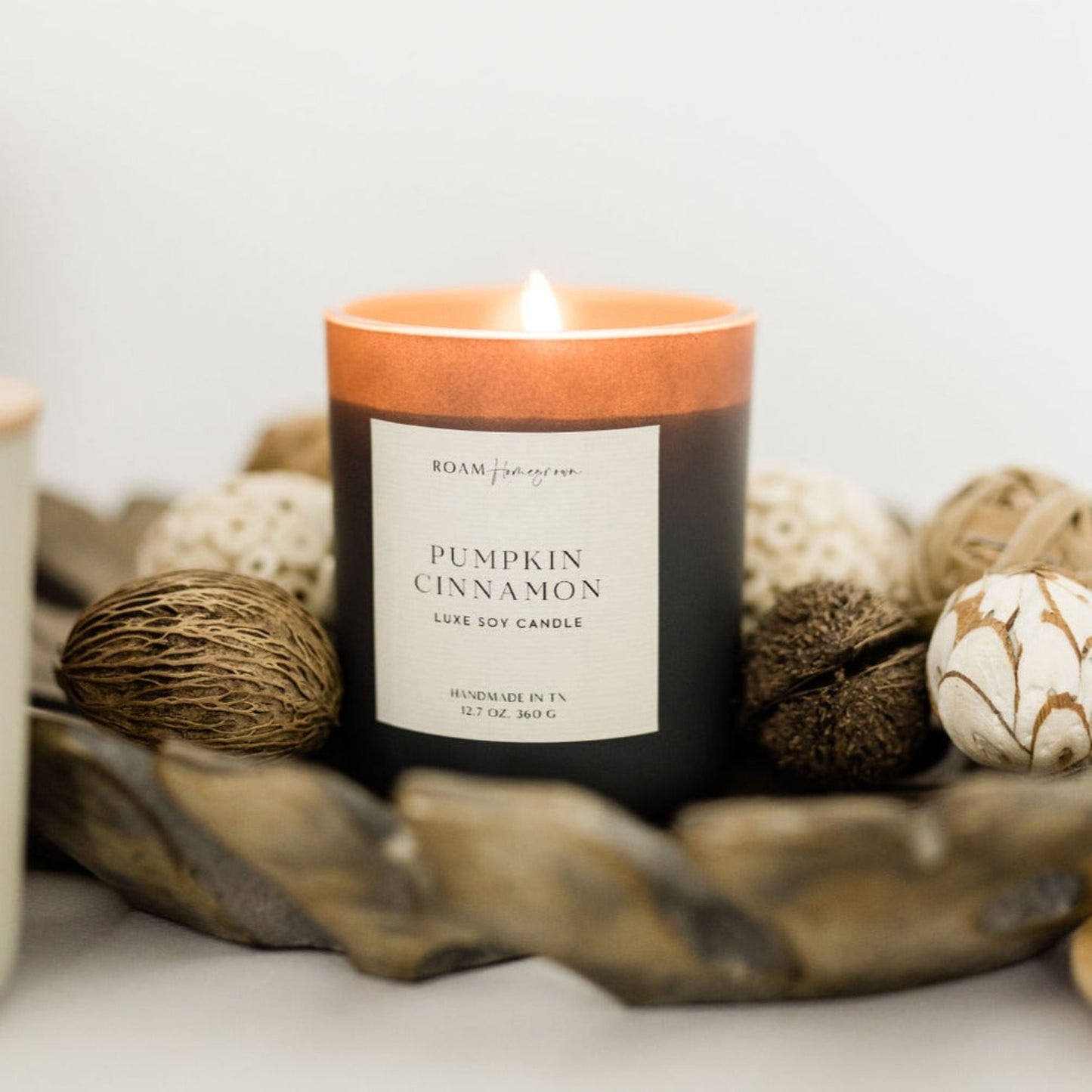 Pumpkin Cinnamon Soy Candle, 12.7 oz, Matte Glass with Wood Lid