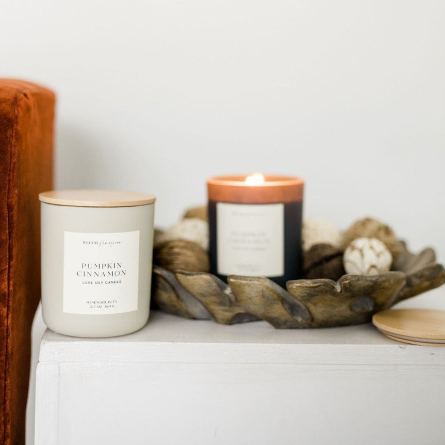 Pumpkin Cinnamon Soy Candle, 12.7 oz, Matte Glass with Wood Lid