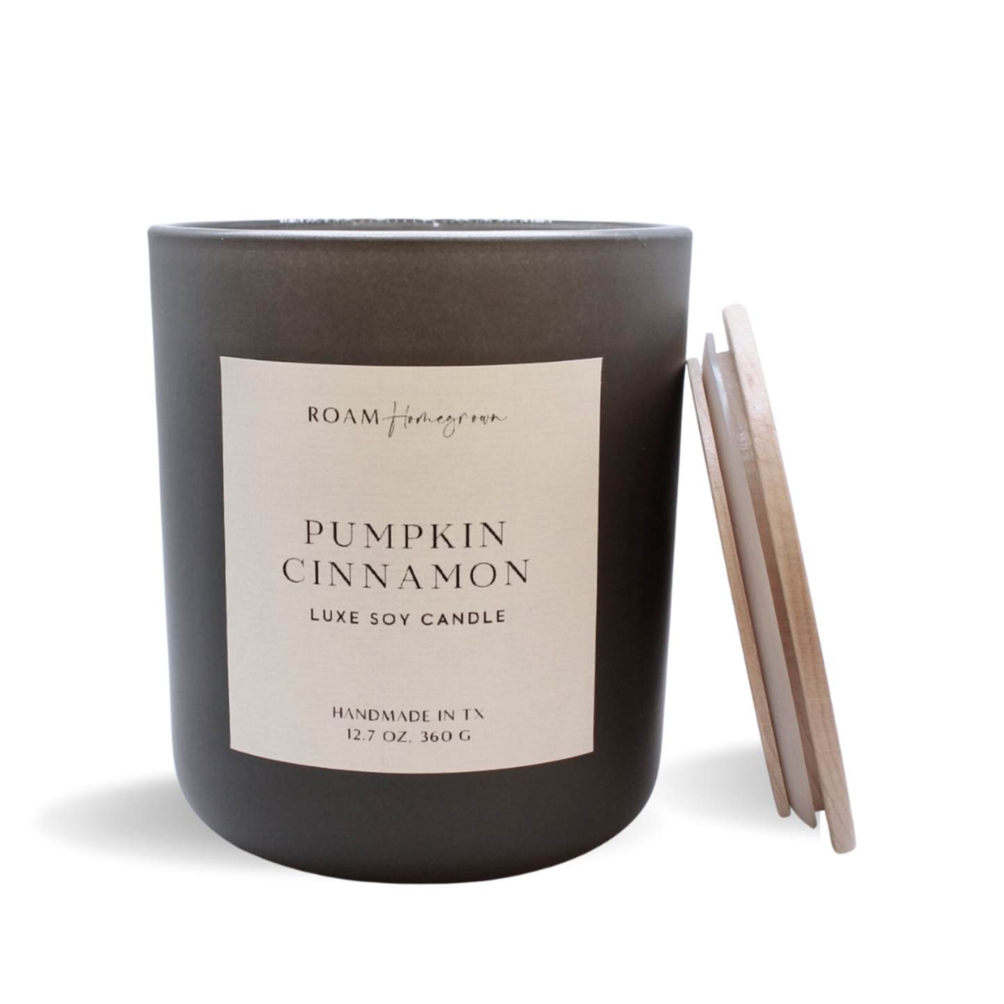 Pumpkin Cinnamon Soy Candle, 12.7 oz, Matte Glass with Wood Lid