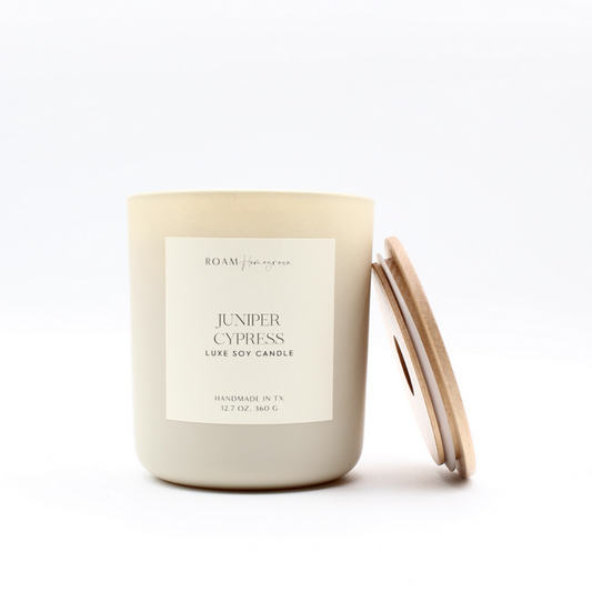 Juniper + Cypress Luxe Cream Soy Candle - ROAM Homegrown