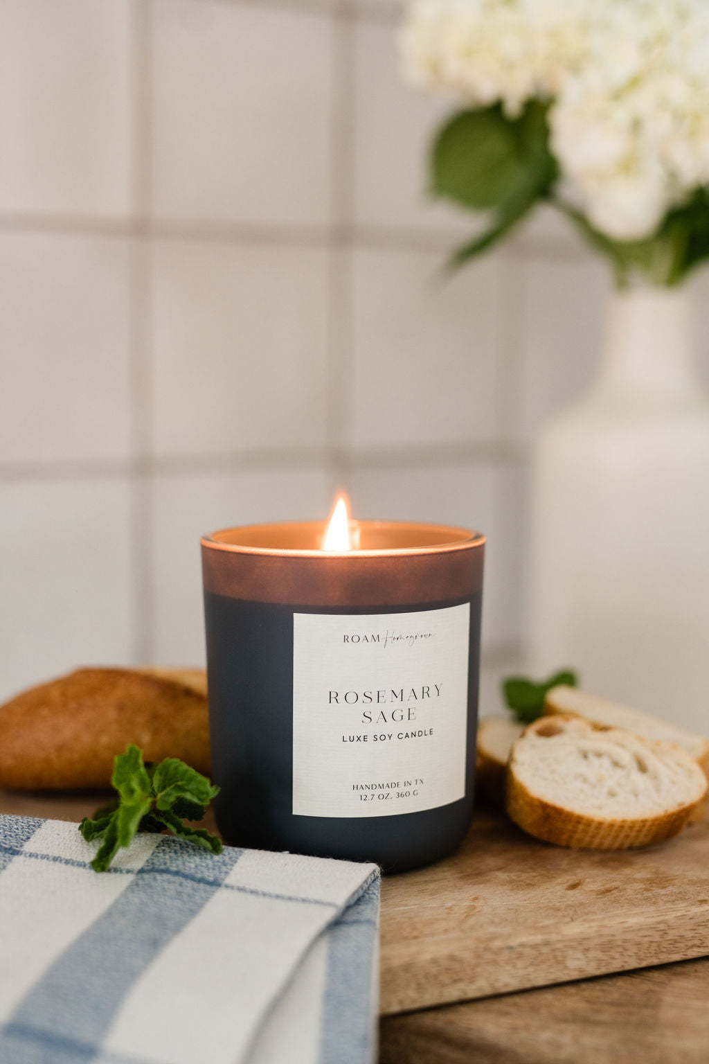 rosemary sage natural soy candle with long lasting burn and strong scent throw